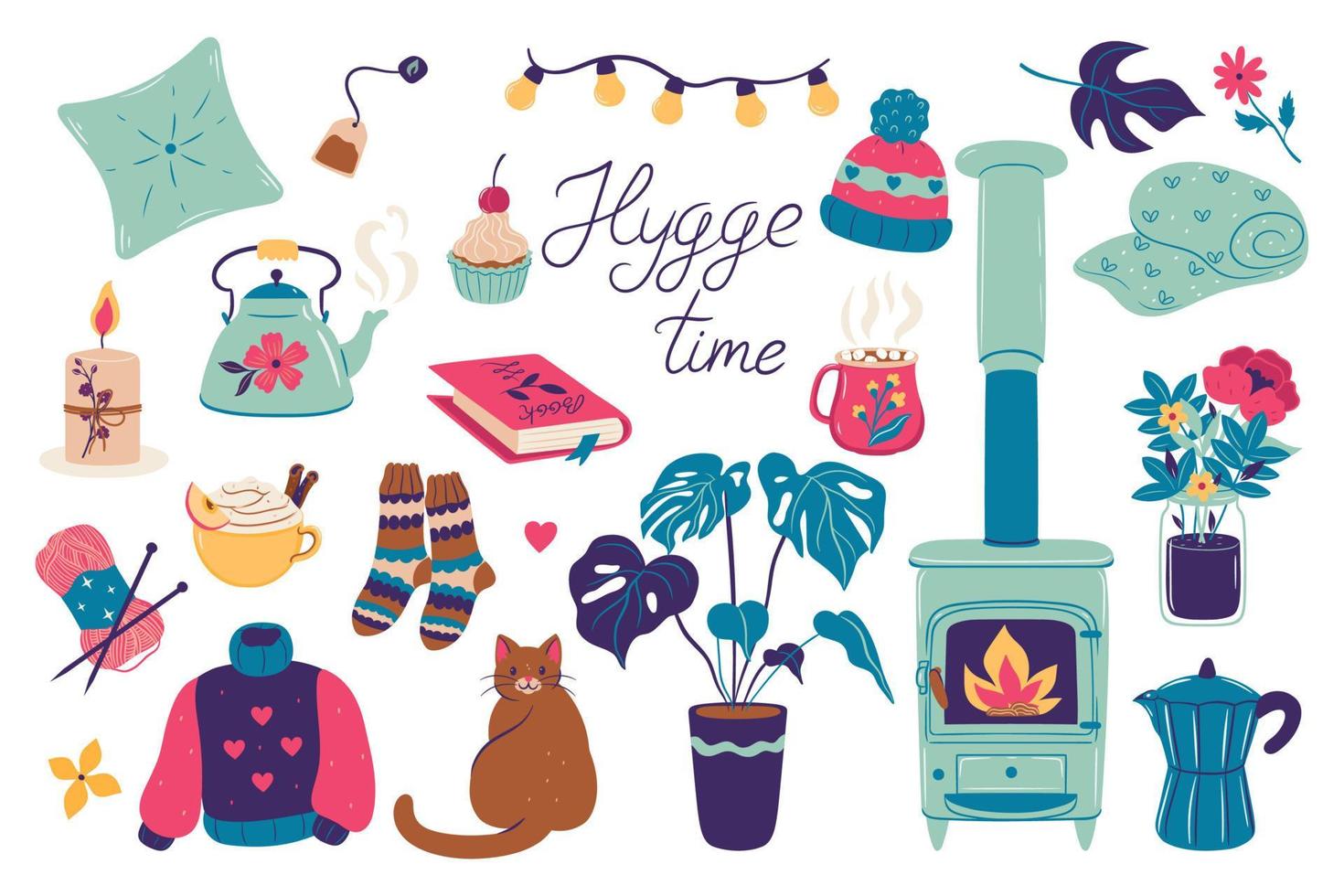 hygge stijl items reeks geïsoleerd Aan wit achtergrond. vector grafiek.