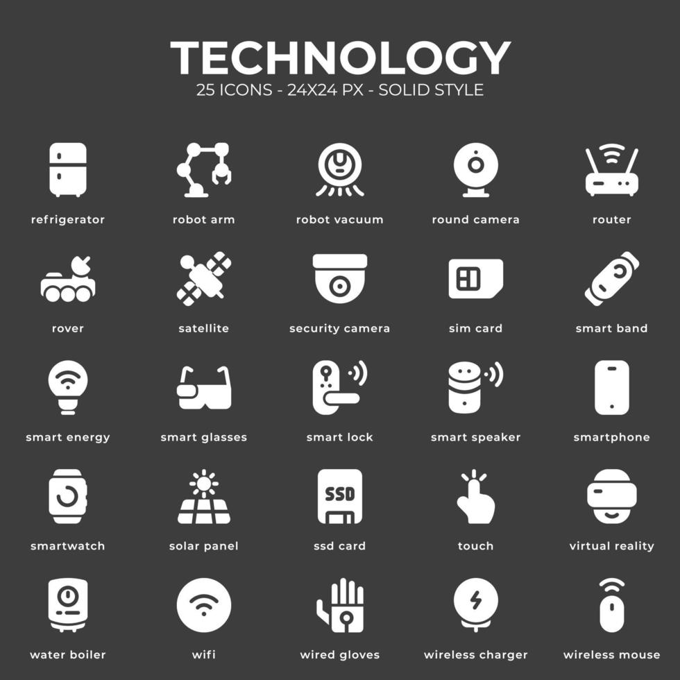 technologie icoon pak met zwart kleur vector