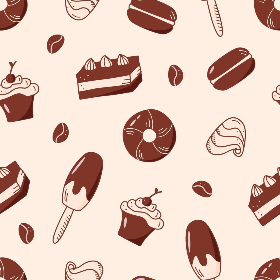 naadloos patroon van snoep en desserts. vector achtergrond met elementen van ijs cupcake donuts candy