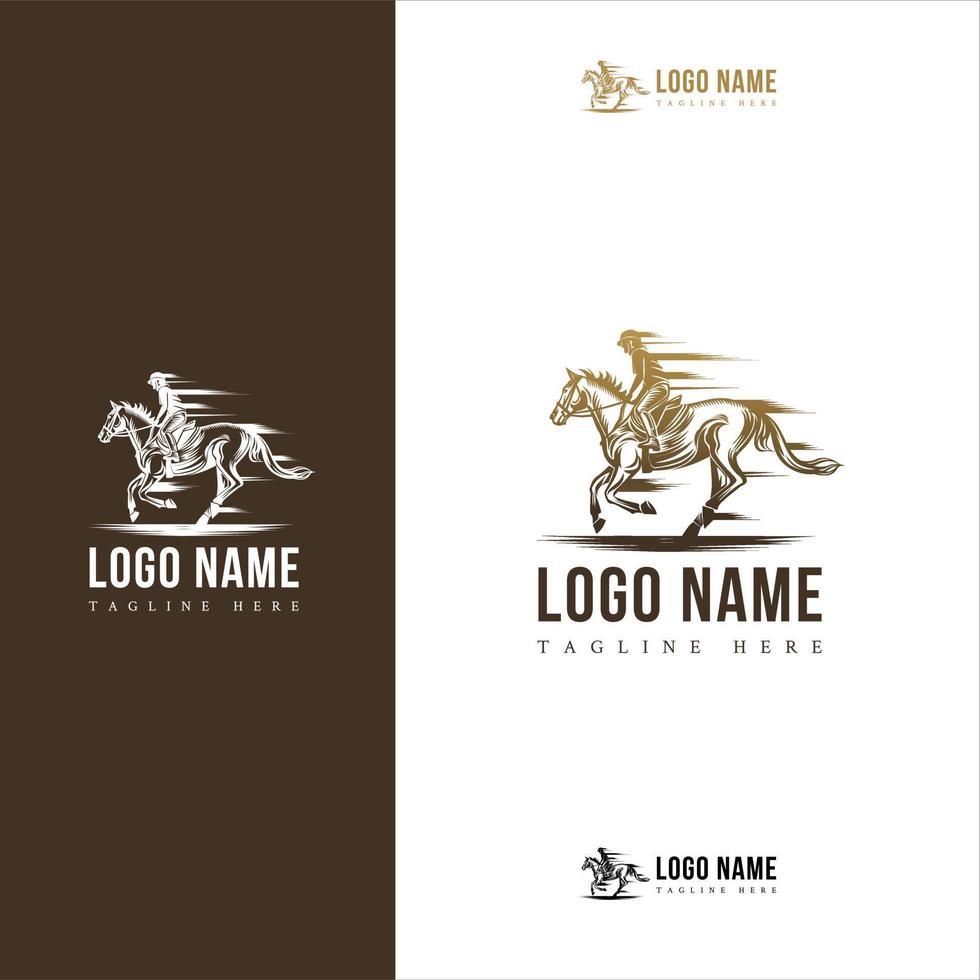 paard rijder logo rennen sneller voor uw bedrijf merk sterk sneller elegant goud donkerder kleur vector