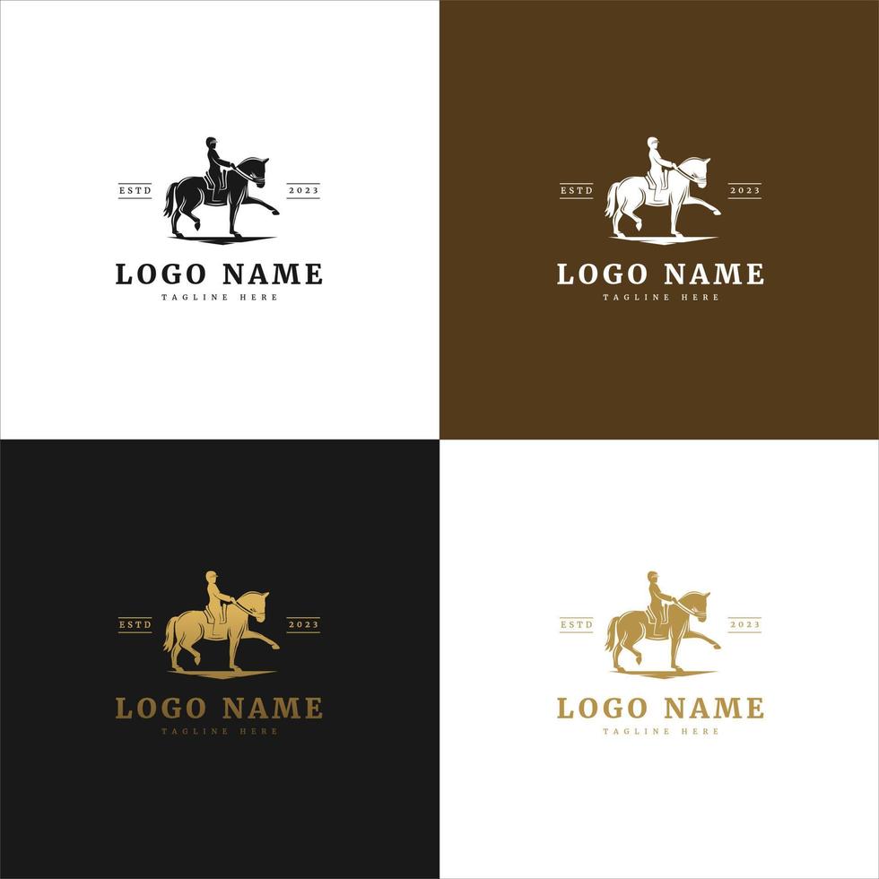 paard rijder wandelen logo gewoontjes elegant met helder goud kleur voor merk vector
