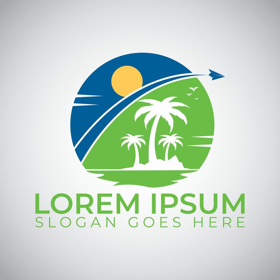 zomer reizen logo icoon vector sjabloon. palm boom en vliegtuig vector ontwerp.