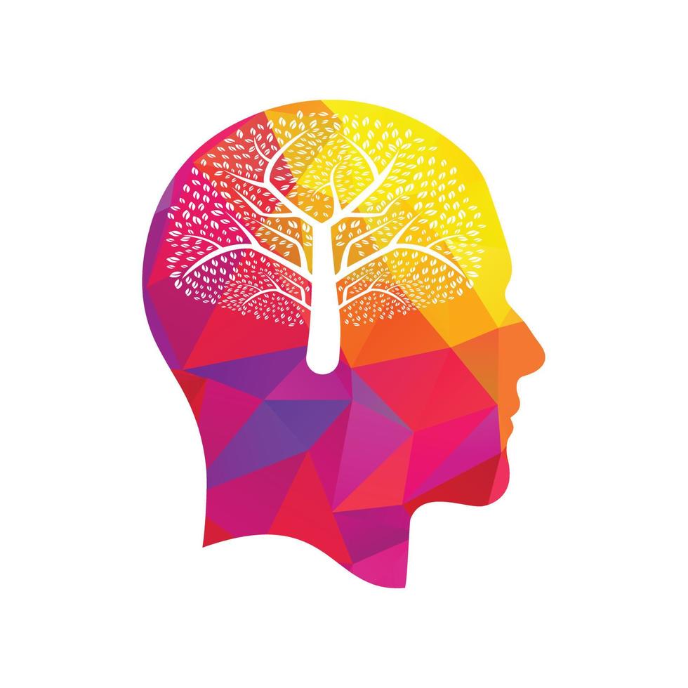 een menselijk hoofd boom met bladeren logo icoon illustratie. menselijk hoofd hersenen boom vector ontwerp