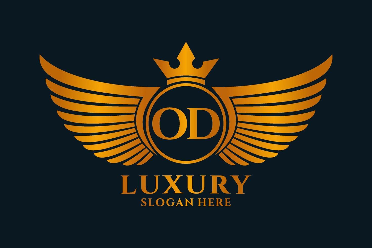 luxe Koninklijk vleugel brief od kam goud kleur logo vector, zege logo, kam logo, vleugel logo, vector logo sjabloon.