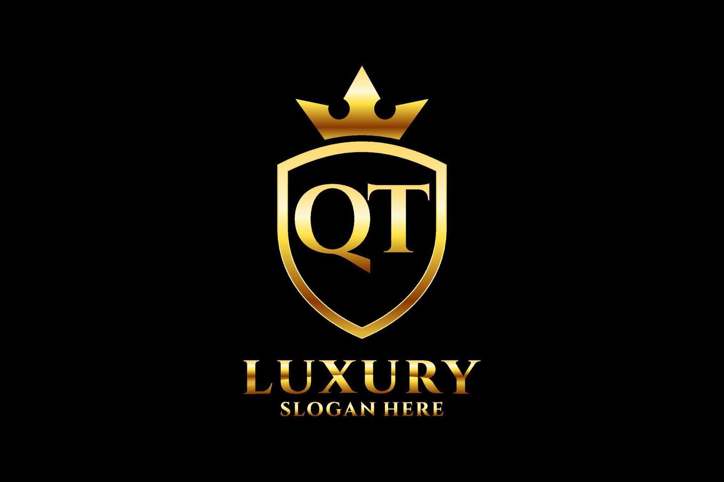 eerste qt elegant luxe monogram logo of insigne sjabloon met scrollt en Koninklijk kroon - perfect voor luxueus branding projecten vector