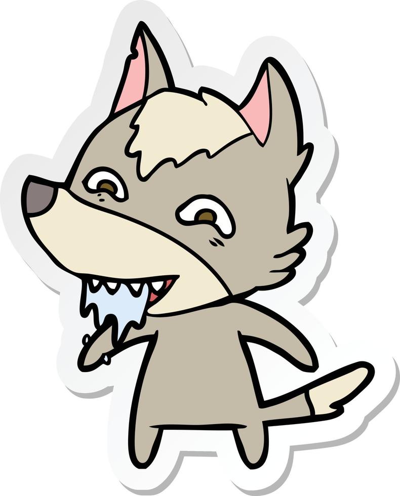 sticker van een cartoon hongerige wolf vector