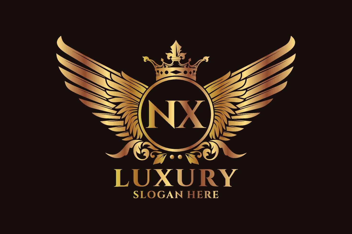 luxe Koninklijk vleugel brief nx kam goud kleur logo vector, zege logo, kam logo, vleugel logo, vector logo sjabloon.