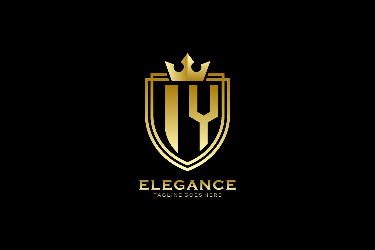 eerste iy elegant luxe monogram logo of insigne sjabloon met scrollt en Koninklijk kroon - perfect voor luxueus branding projecten vector