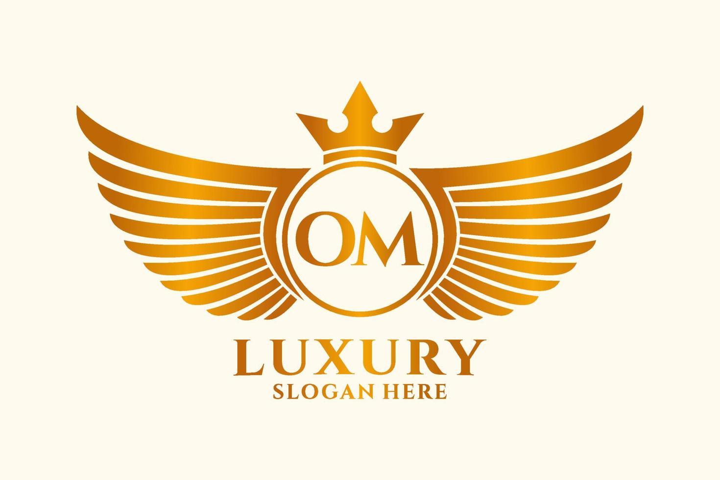 luxe Koninklijk vleugel brief om kam goud kleur logo vector, zege logo, kam logo, vleugel logo, vector logo sjabloon.
