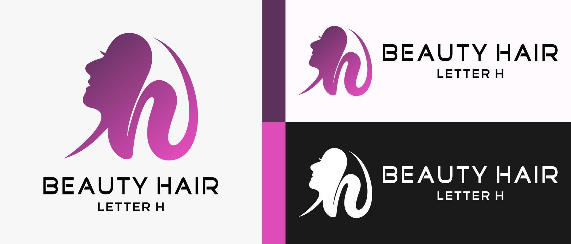 schoonheid logo ontwerp sjabloon met een vrouw gezicht en haar- met een creatief element concept in de vorm van een h. schoonheid haar- logo illustratie, haar- zorg en salon, premie vector