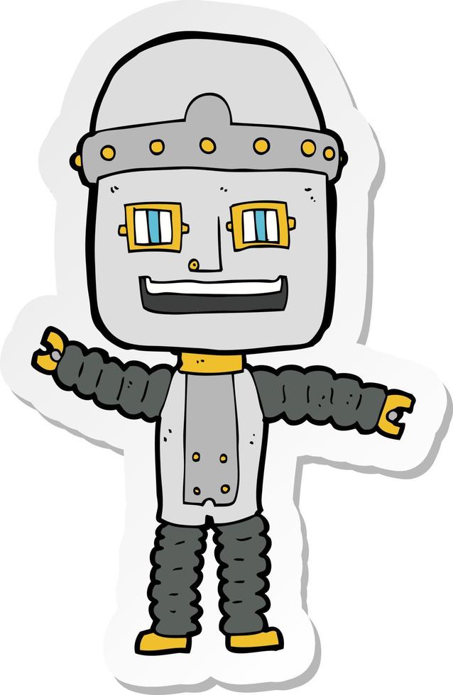 sticker van een cartoon zwaaiende robot vector