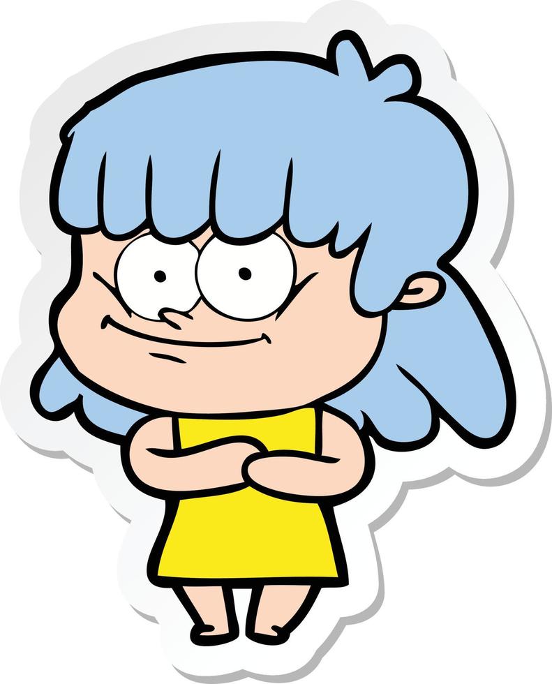 sticker van een cartoon lachende vrouw vector