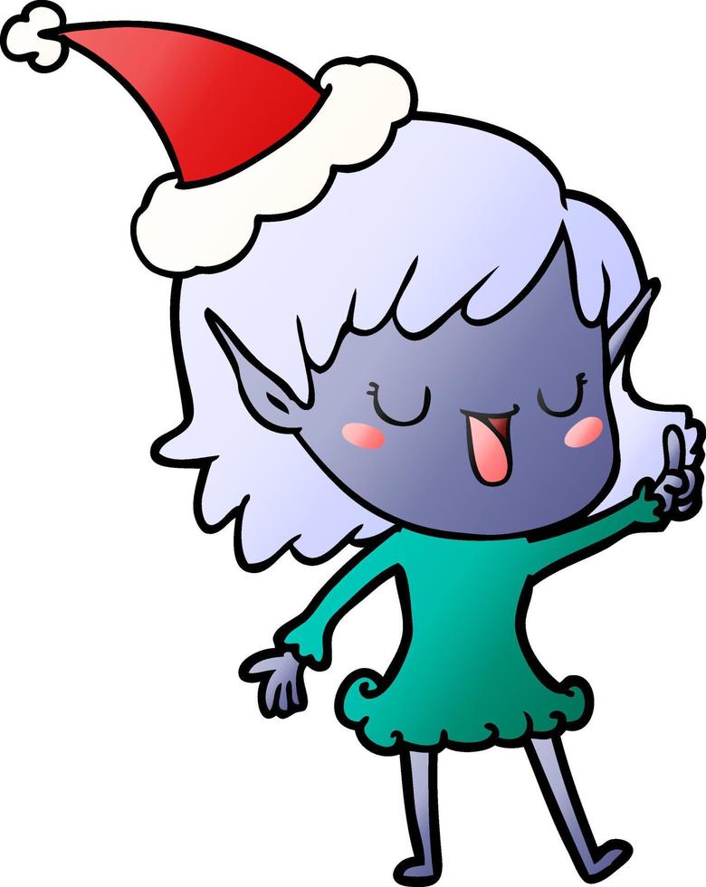 gradiëntcartoon van een elfmeisje dat een kerstmuts draagt vector
