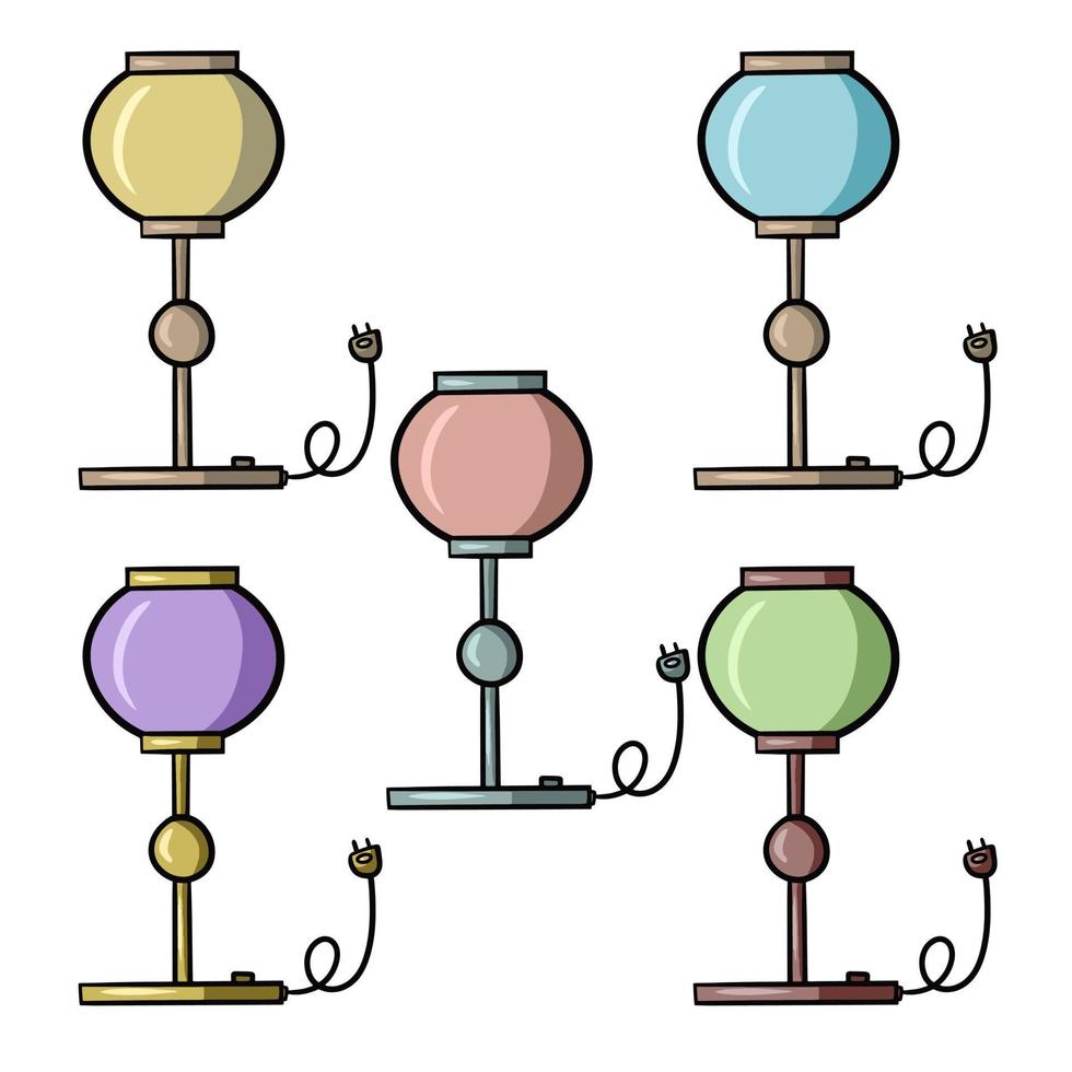 tafel lamp met een mooi ronde schaduw, een reeks van gekleurde vector illustraties in tekenfilm stijl Aan een wit achtergrond