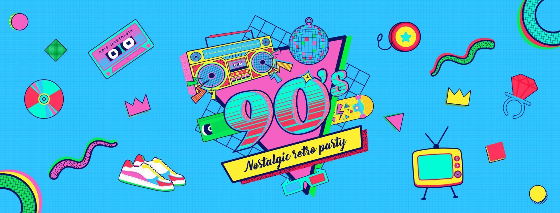 90s 80s Memphis nostalgisch kleurrijk retro partij banier vector