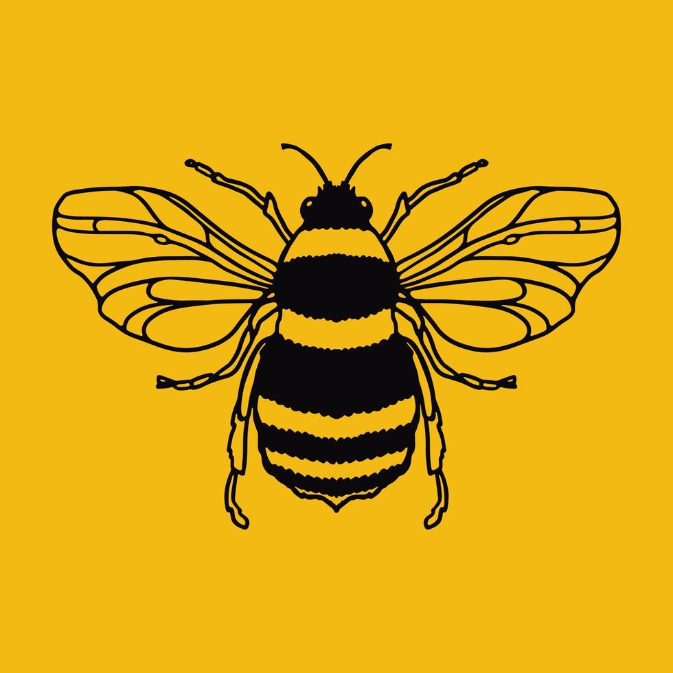 honing bij schets tekening geïsoleerd Aan geel achtergrond. ontwerp mascotte vector illustratie. concept logotype voor verpakking