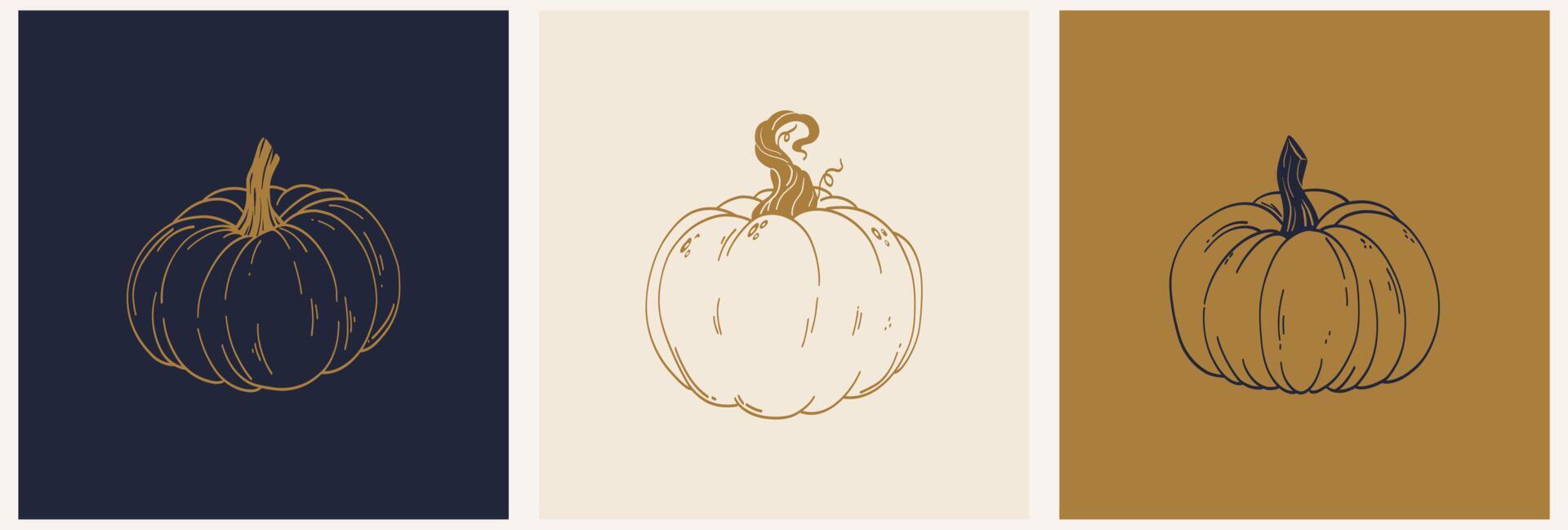 gelukkig dankzegging rustiek ansichtkaart met een lijn pompoen icoon. minimalistische herfst vakantie vector illustratie. herfst ontwerp voor uitnodiging, groet kaart, banier