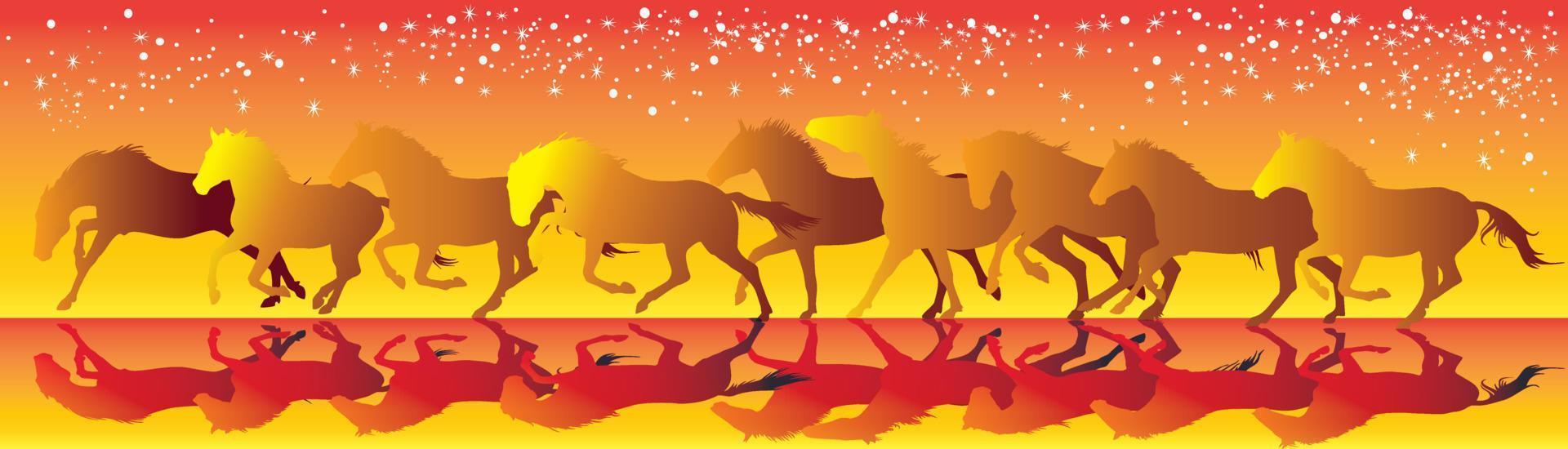 vector geel en rood achtergrond met paarden rennen galop