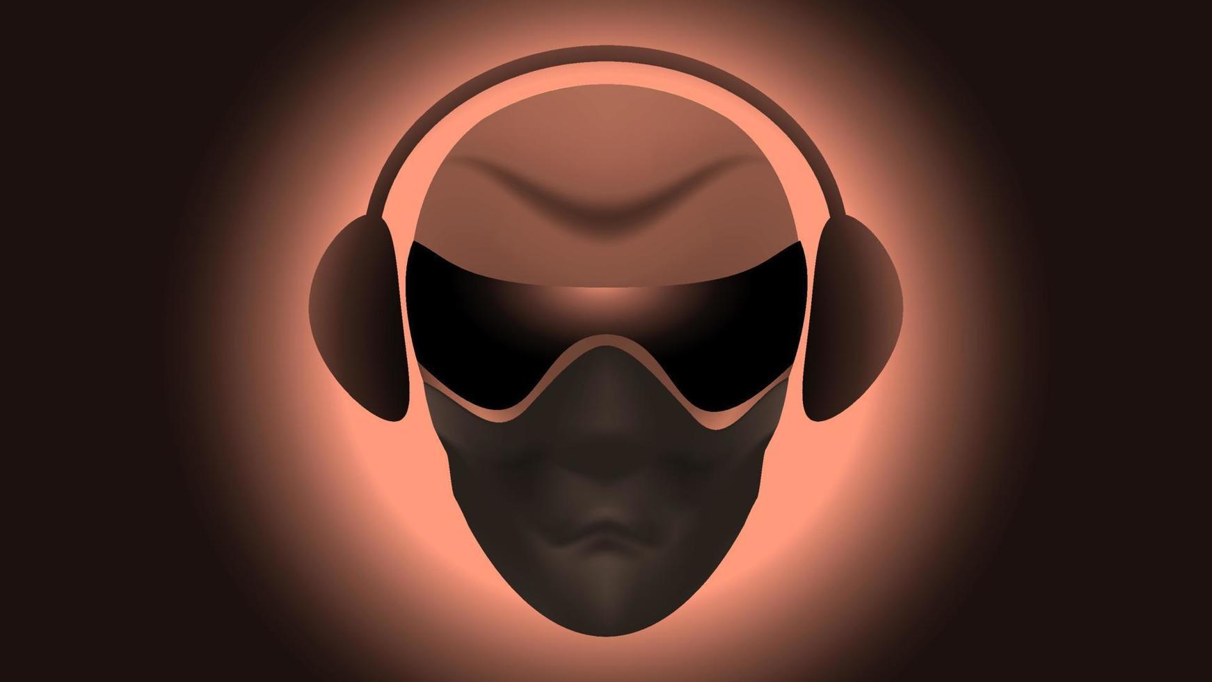 dj hoofd in een masker en met hoofdtelefoons vector