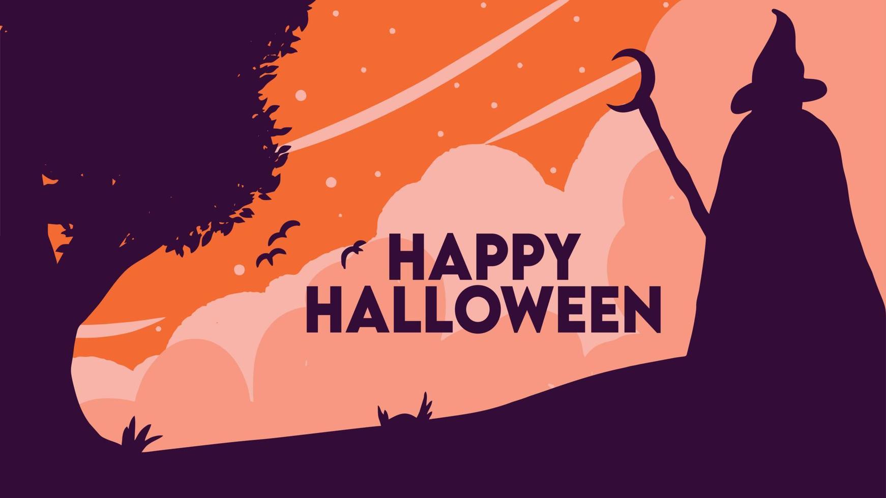 halloween banier, met silhouetten van heks en knuppel. vector