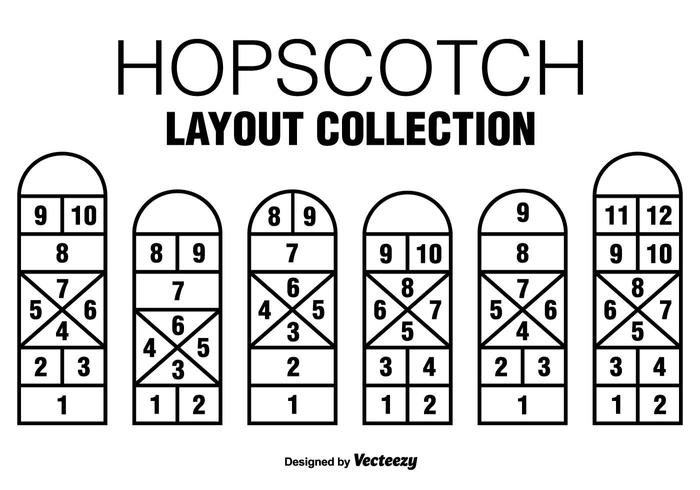 Zes Vector Black Hopscotch Game Icons