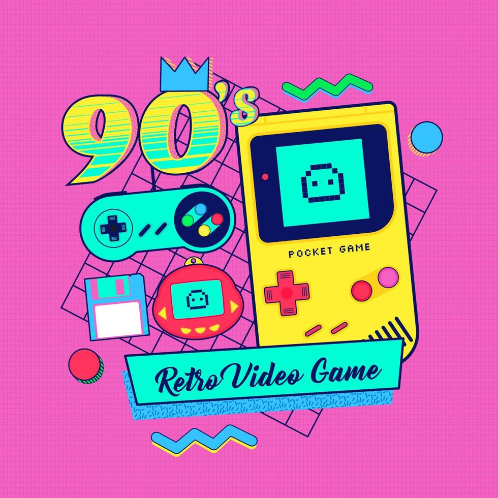 90s 80s Memphis nostalgisch kleurrijk retro video spel vector