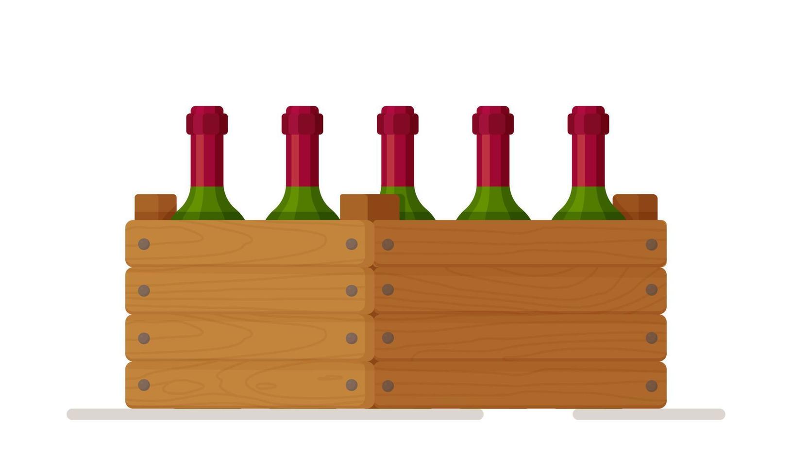 vector illustratie van een houten doos met flessen van wijn. rood wijn. houten doos geïsoleerd Aan wit achtergrond.