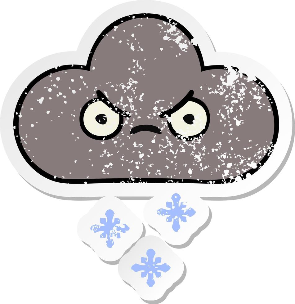 verontruste sticker van een schattige cartoon storm sneeuwwolk vector