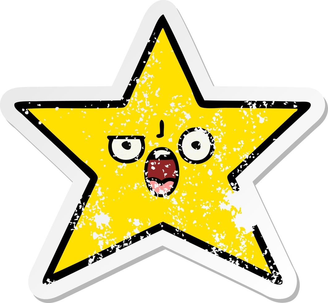 verontruste sticker van een schattige cartoon gouden ster vector