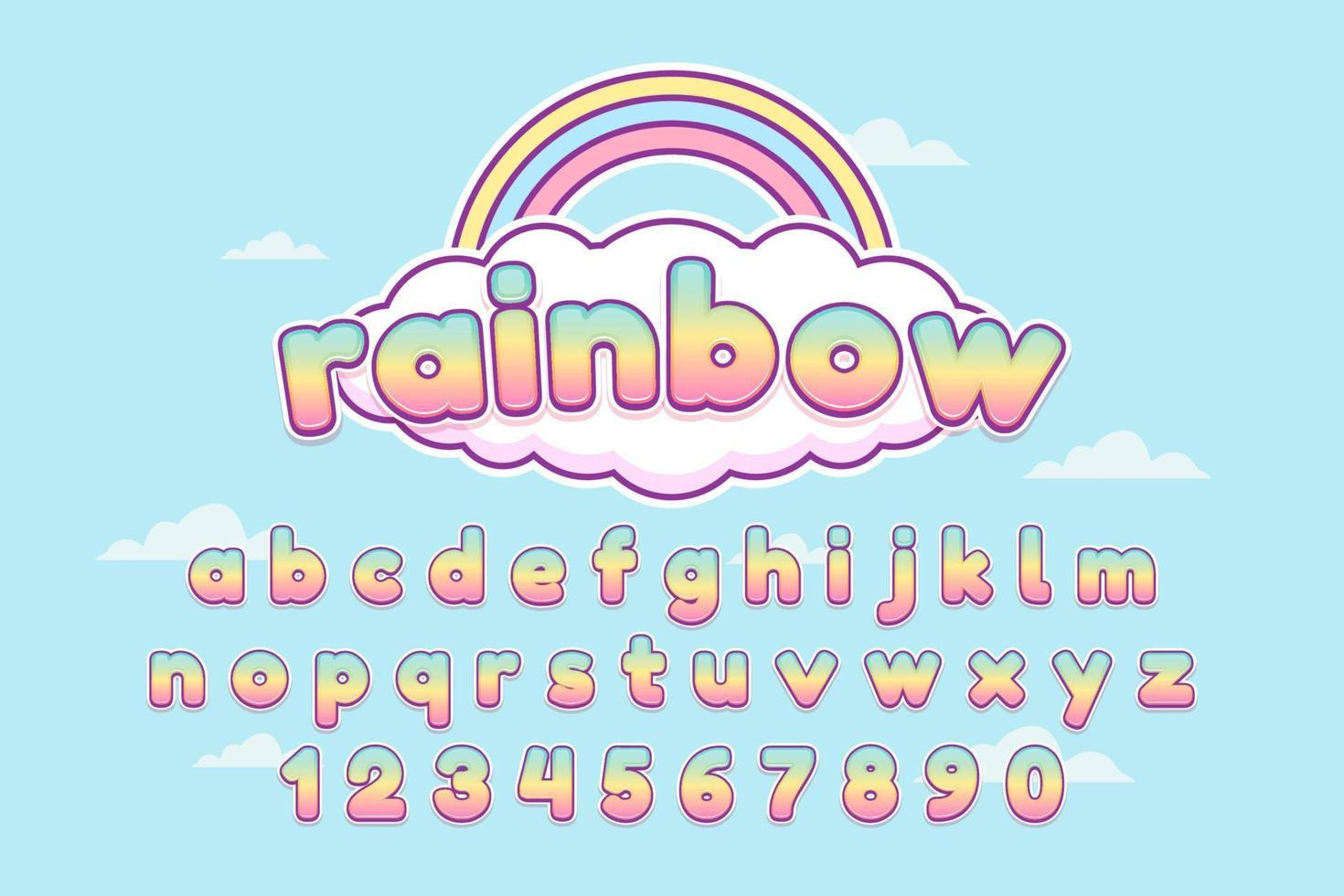 schattig kleurrijk regenboog tekst effect en alfabet vector