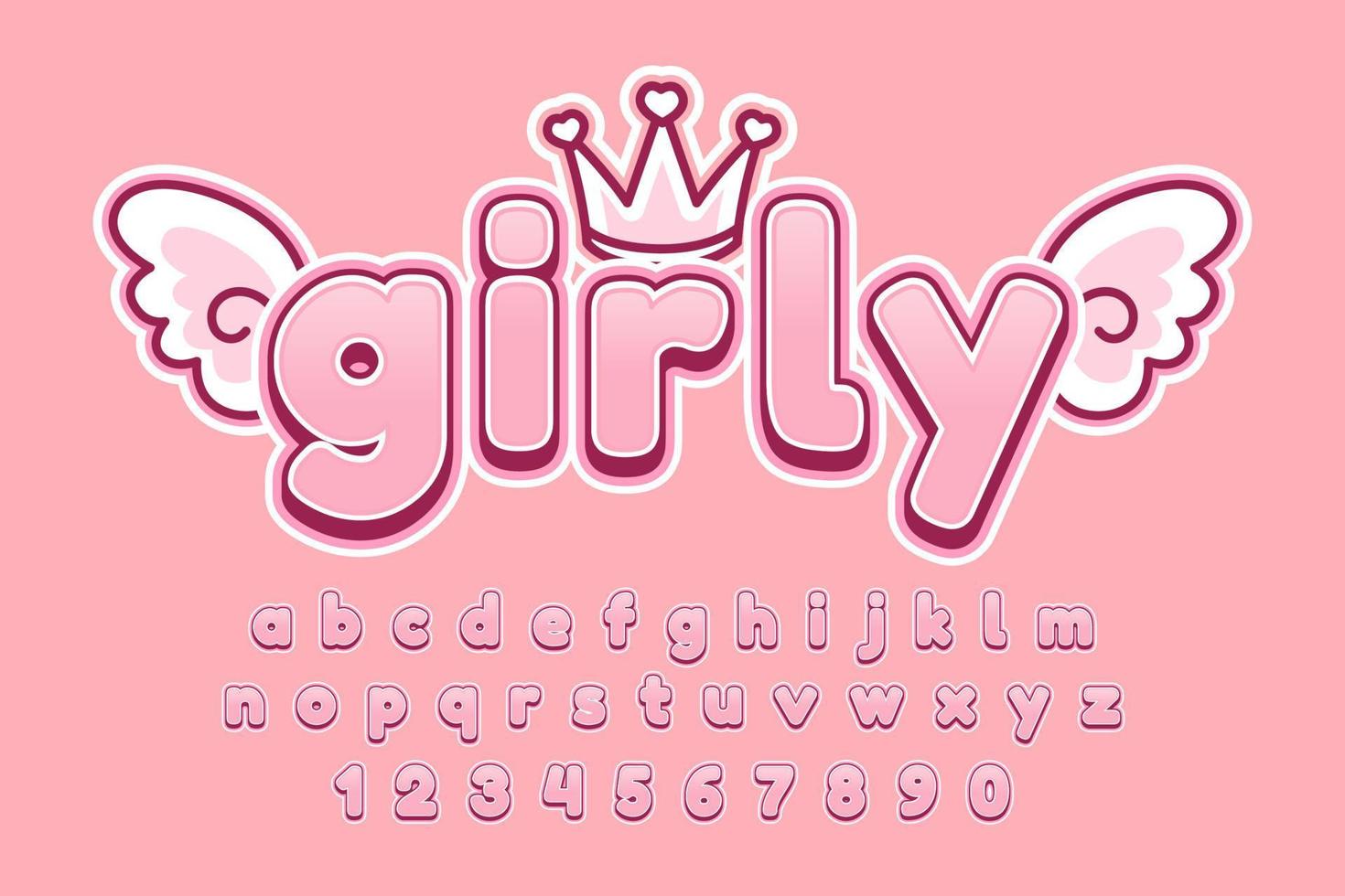 decoratieve girly lettertype en alfabet vector