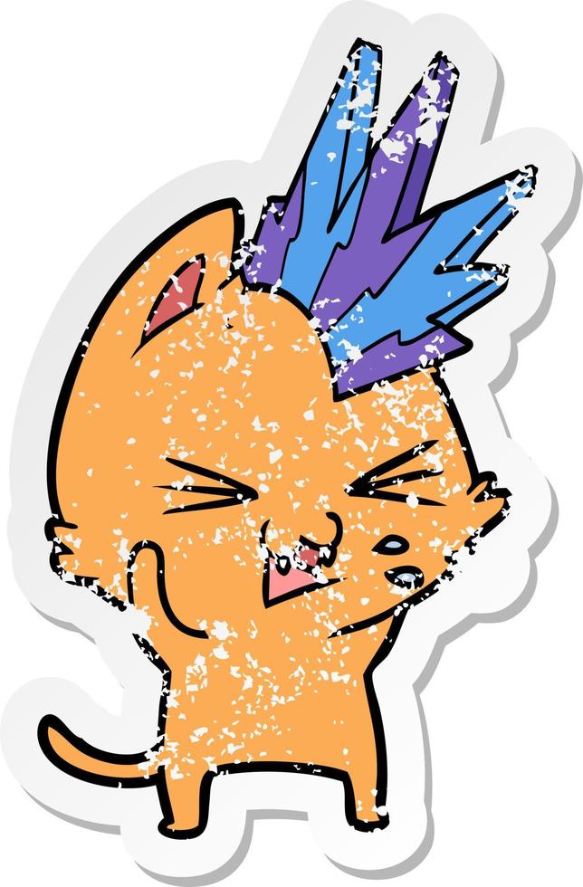 verontrust sticker van een tekenfilm punk- rots kat sissen vector