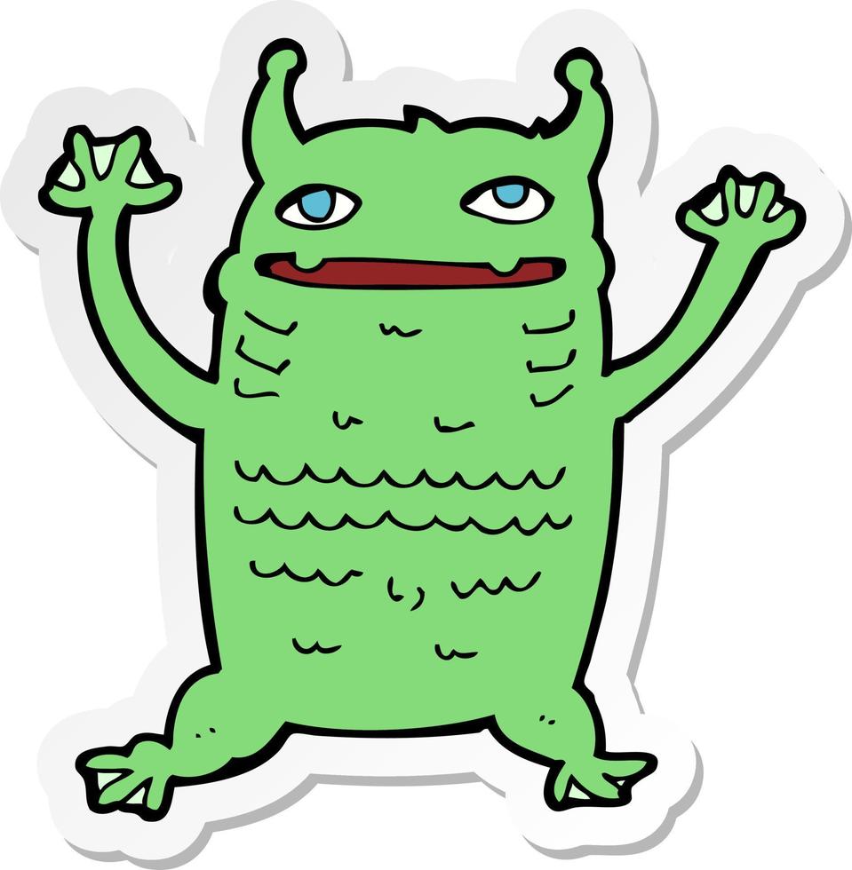 sticker van een cartoon klein monster vector