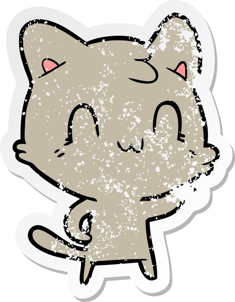 verontruste sticker van een cartoon gelukkige kat vector