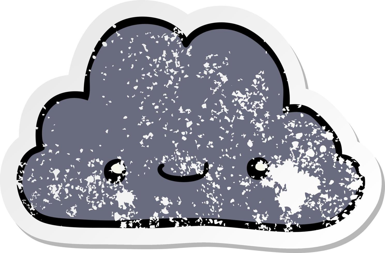 verontruste sticker van een schattige cartoonwolk vector