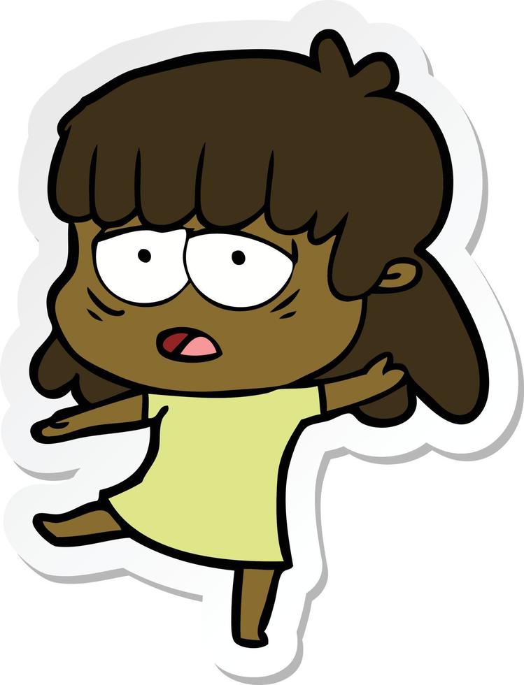 sticker van een cartoon vermoeide vrouw vector