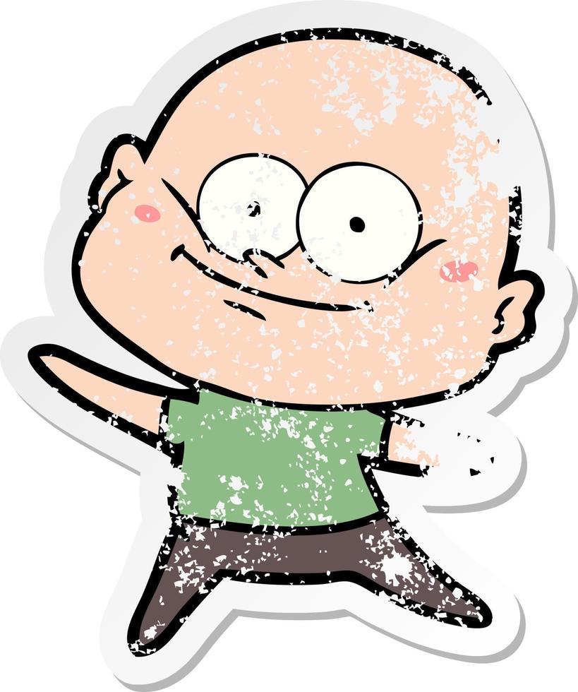 verontruste sticker van een cartoon kale man die staart vector