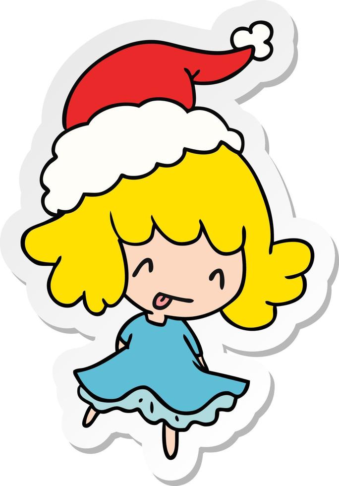 kerst sticker cartoon van kawaii meisje vector