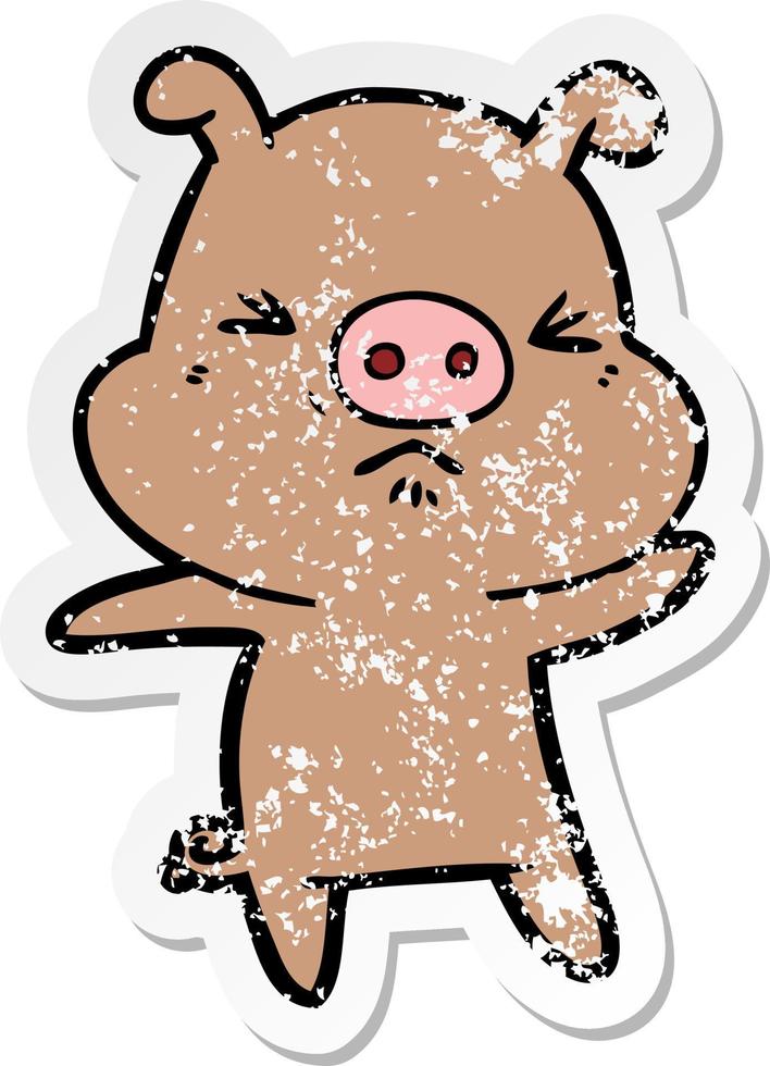 verontruste sticker van een cartoon boos varken vector