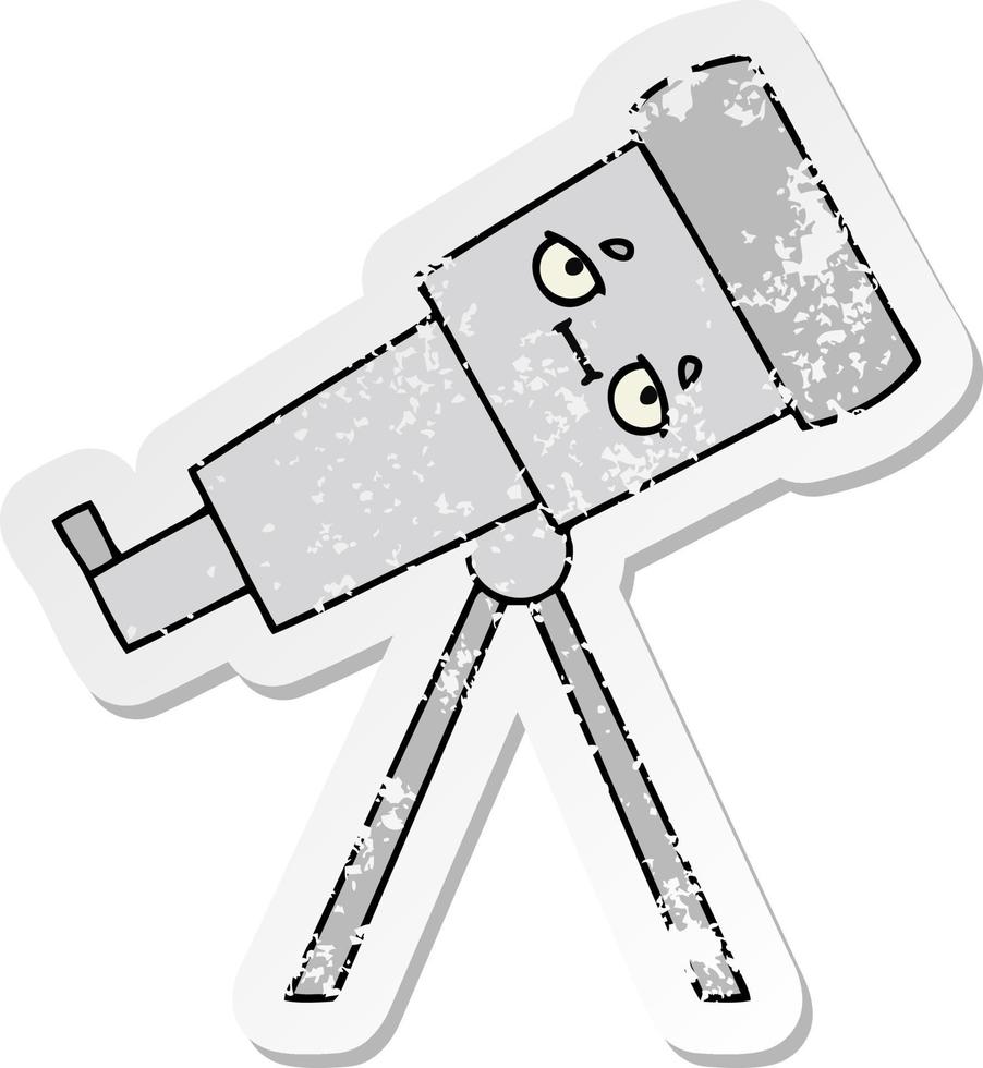 verontruste sticker van een schattige cartoontelescoop vector