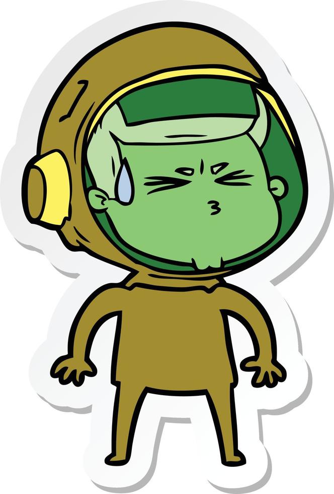 sticker van een cartoon gestresste astronaut vector