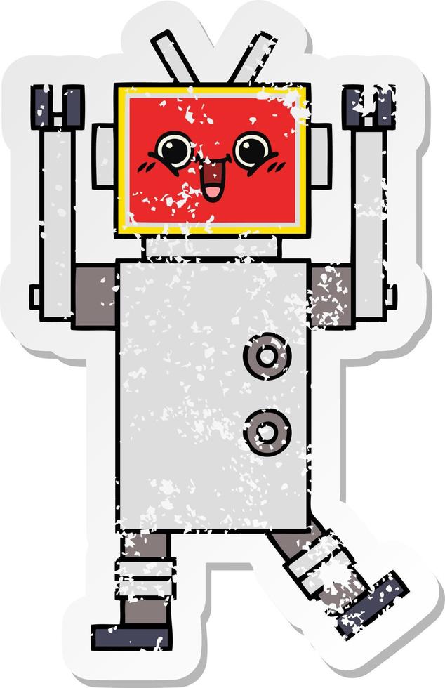 noodlijdende sticker van een schattige cartoon gelukkige robot vector