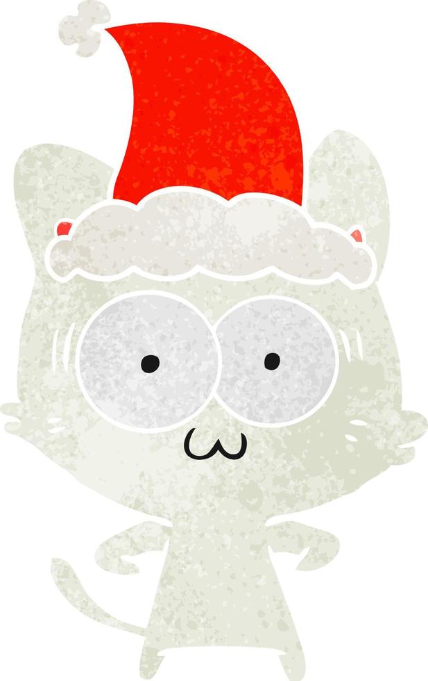 retro tekenfilm van een verrast kat vervelend de kerstman hoed vector