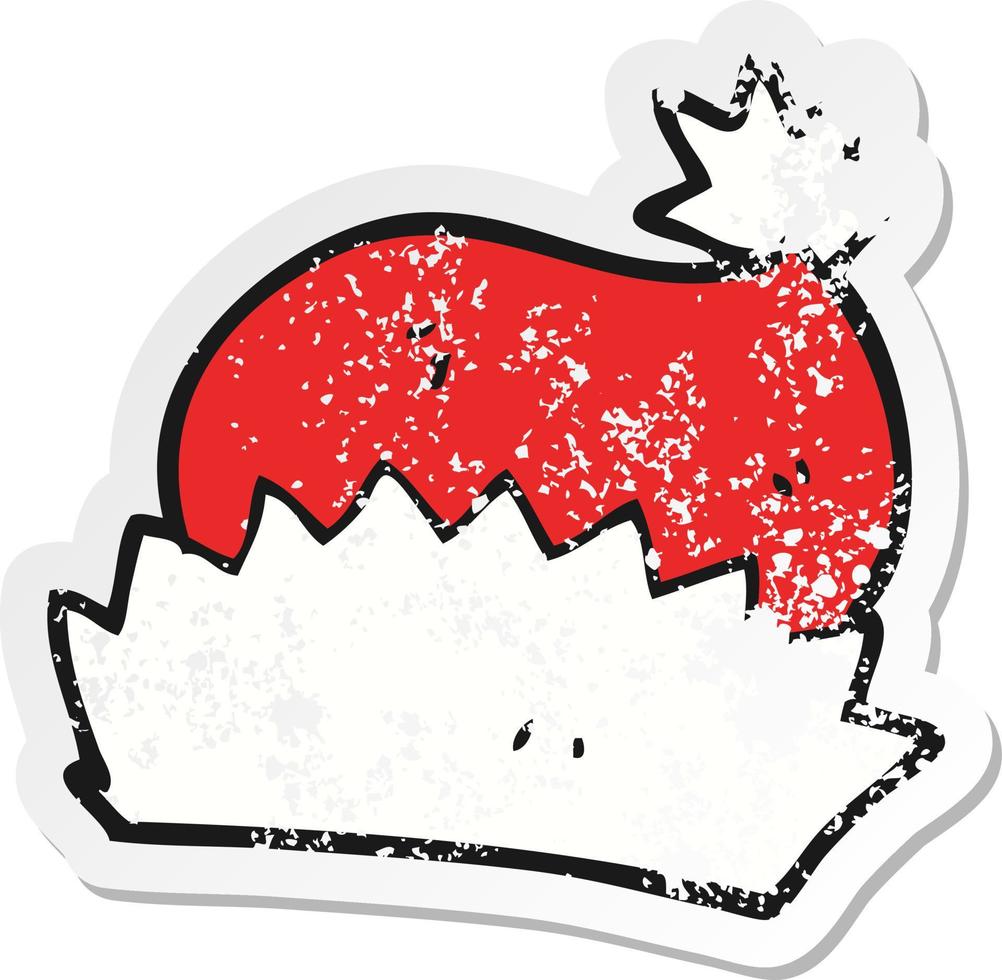 retro noodlijdende sticker van een cartoon kerstmuts vector