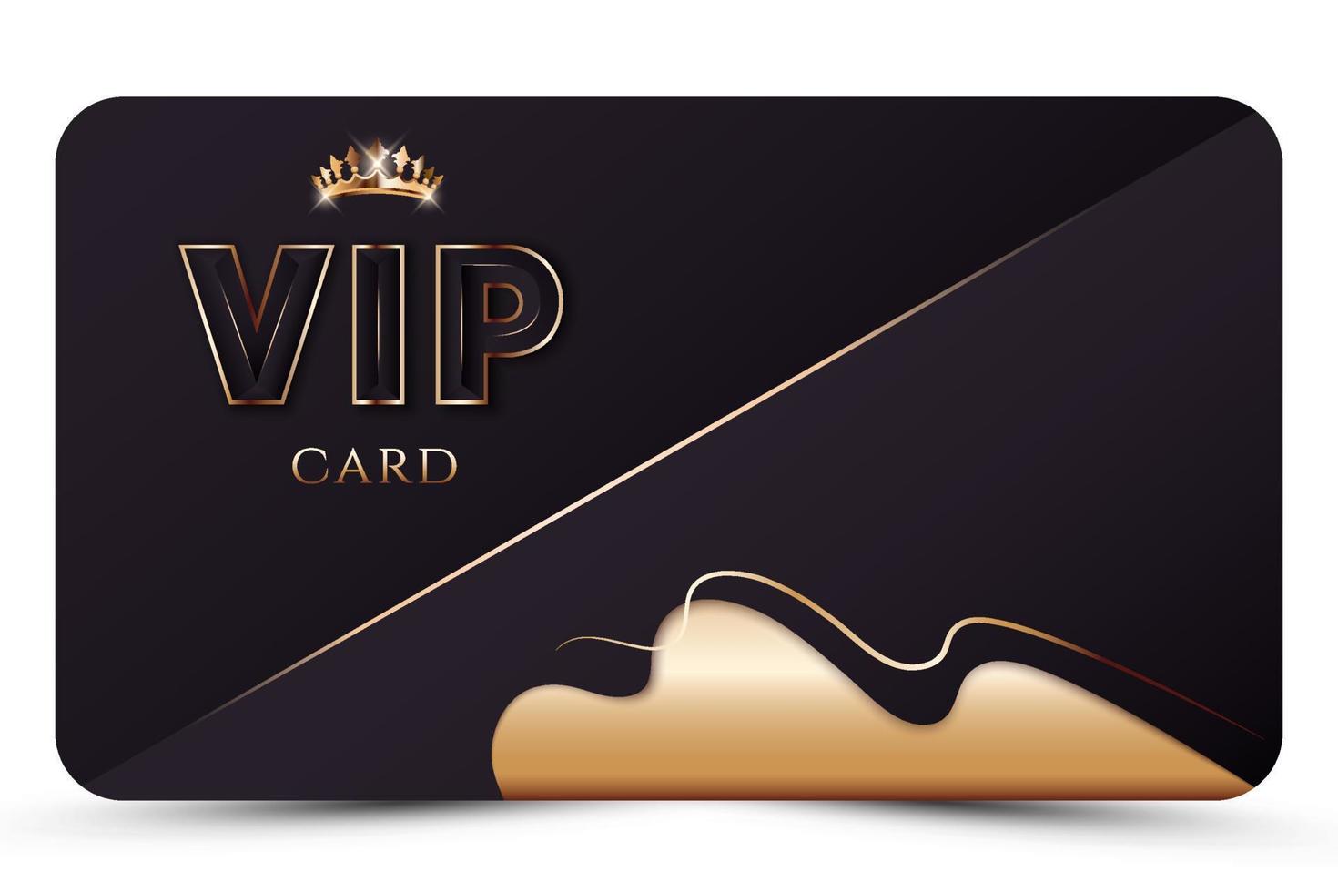 donker elegant vip kaart sjabloon. modern bedrijf kaart voor leden enkel en alleen met 3d tekst, kroon, goud abstract vormen, lijnen. luxe achtergrond. vector illustratie voor loyaliteit, bonus kaart, geschenk certificaat