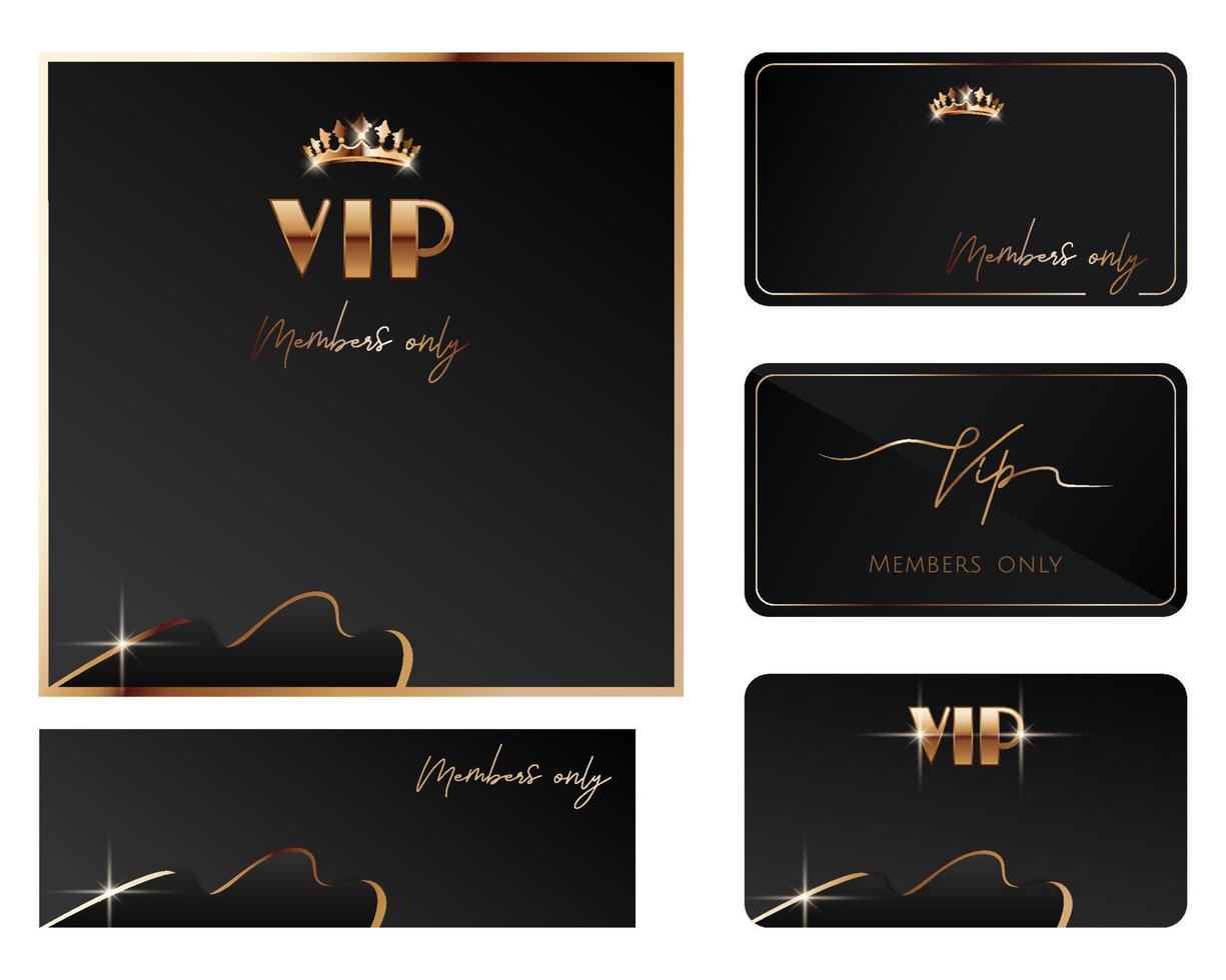 reeks van elegant bedrijf kaart sjabloon, vip uitnodiging achtergrond. modern zwart en gouden luxe geschenk certificaat voor leden enkel en alleen. vector illustratie met abstract ontwerp voor poster, groet kaart