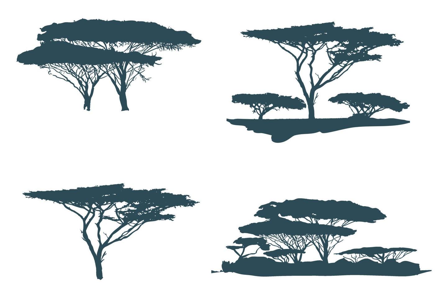 reeks van savanne bomen silhouetten vector
