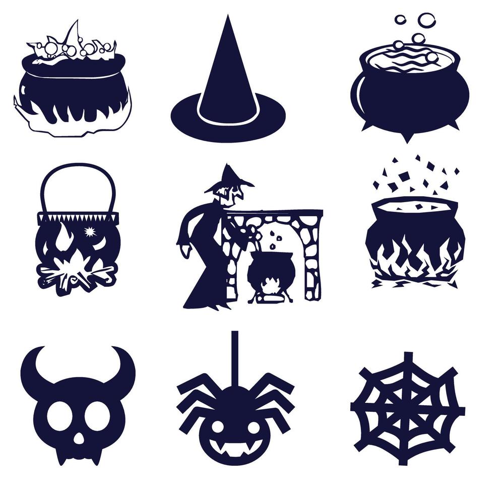 halloween heks attributen silhouet reeks vector