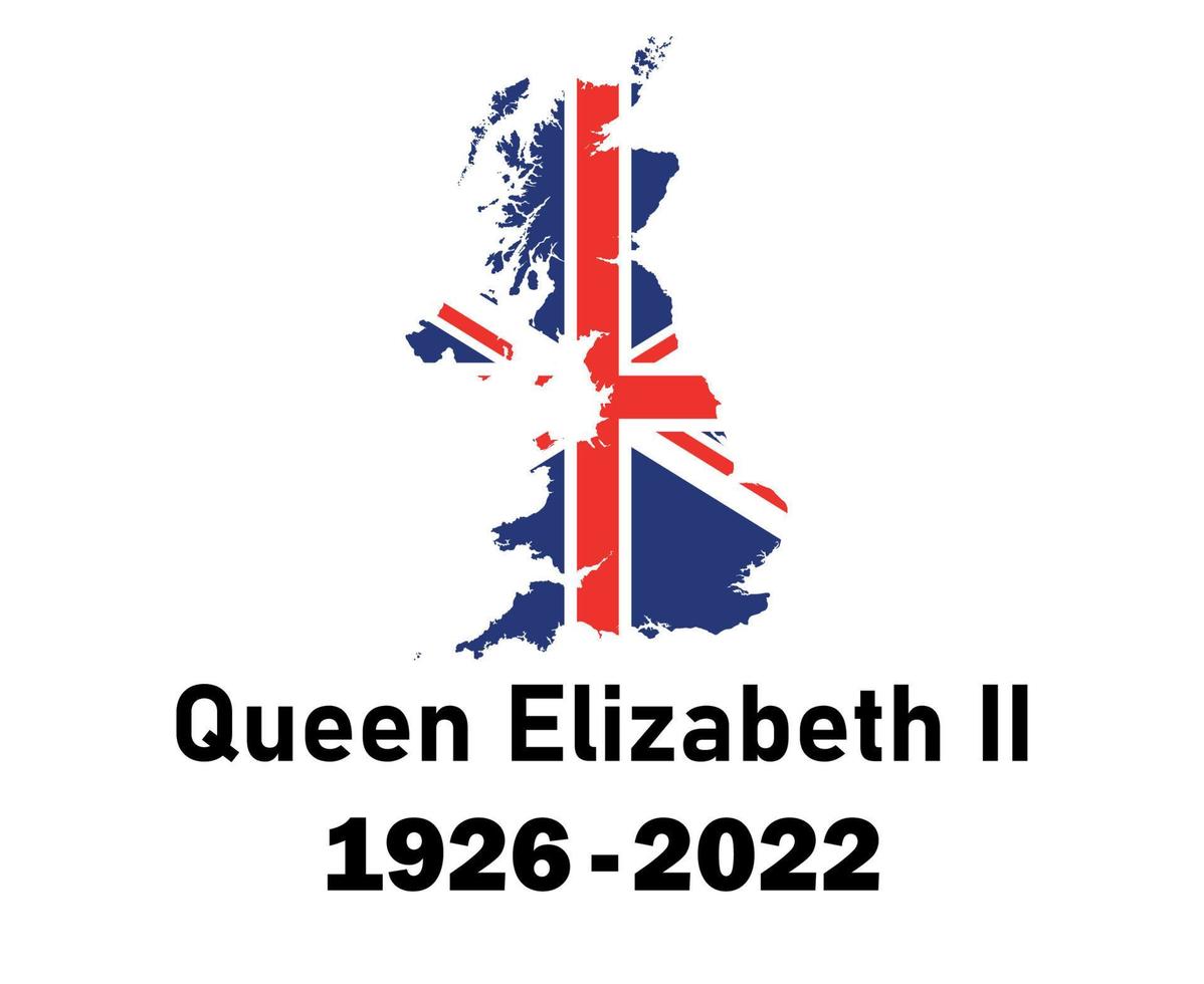 Brits Verenigde koninkrijk vlag kaart en koningin Elizabeth 1926 2022 zwart nationaal Europa embleem icoon vector illustratie abstract ontwerp element