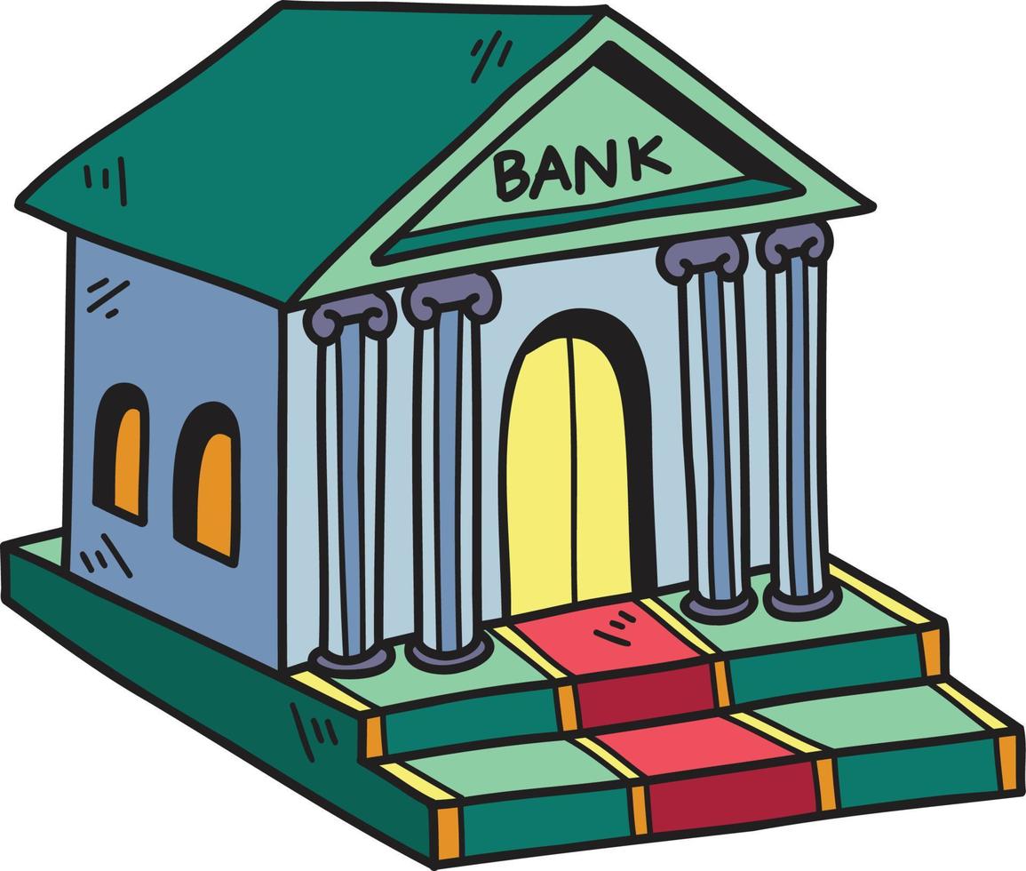 hand- getrokken bank gebouw illustratie vector